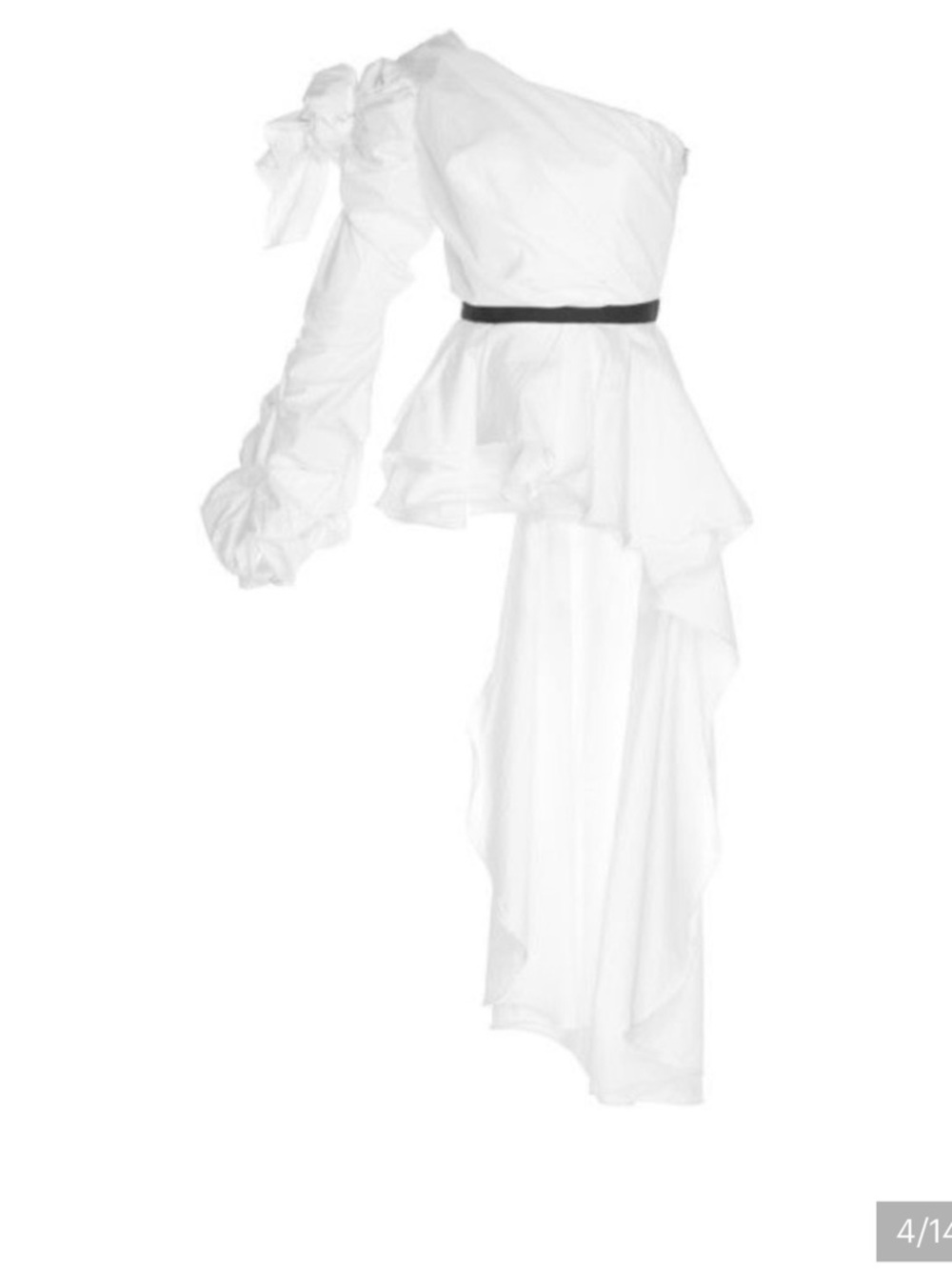 White One-Shoulder Ruffle Peplum Top with Black Waist Detail